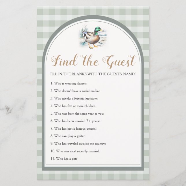 Little Duckling Gingham Baby Shower Find The Guest (Front)