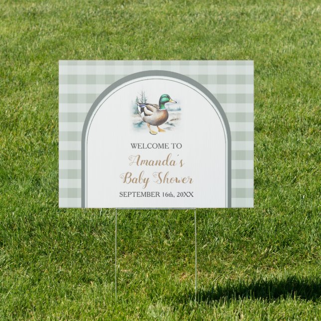 Little Duckling Gingham Baby Shower Welcome Yard Sign (Insitu)