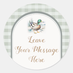 Little Duckling Gingham Baby Shower Your Message Classic Round Sticker