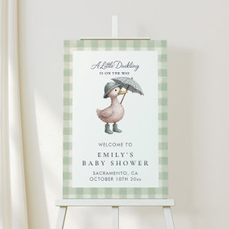 Little Duckling Green Baby Shower Welcome Sign