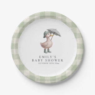 Little Duckling Green Gender Neutral Baby Shower Paper Plates
