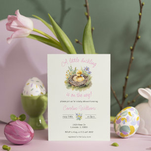 Little Duckling On The Way Baby Girl Shower Pink Invitation