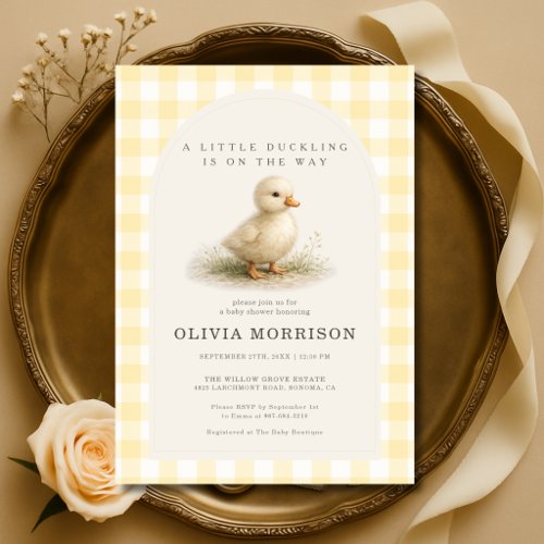 Mallard Duck Neutral Gingham or plaid baby shower invitation