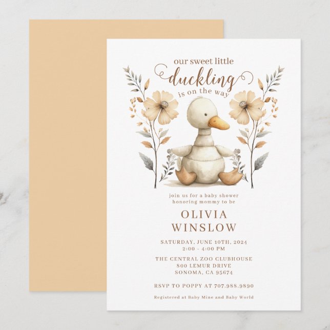 Little Duckling Watercolor Baby Shower Invitation (Front/Back)