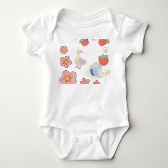 little duckling with strawberry a portray of sooth baby bodysuit (Front)