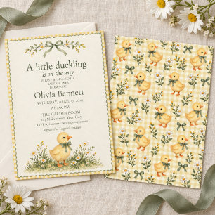 Little Duckling Yellow Gingham Baby Shower Invitation