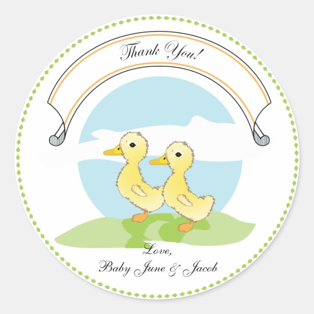 Little Ducklings | Twins Baby Favor Sticker (Front)