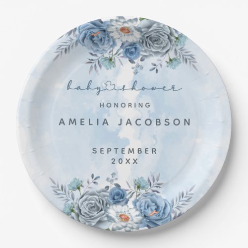 Little Ducky Blue Watercolor Baby Shower Paper Plates