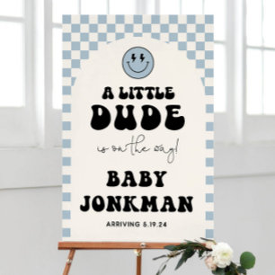 Little Dude Baby Shower Sign, Blue Little Dude Bab Foam Board
