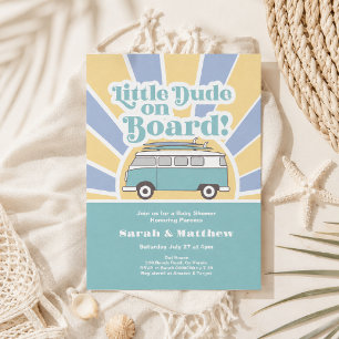 Little Dude on board retro baby shower Invitation