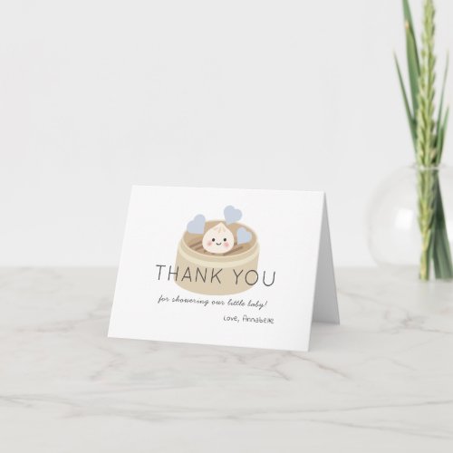 Little Dumpling Baby Shower Blue Thank You Card