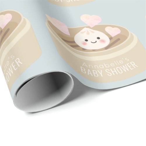 Little Dumpling Baby Shower Blue Wrapping Paper