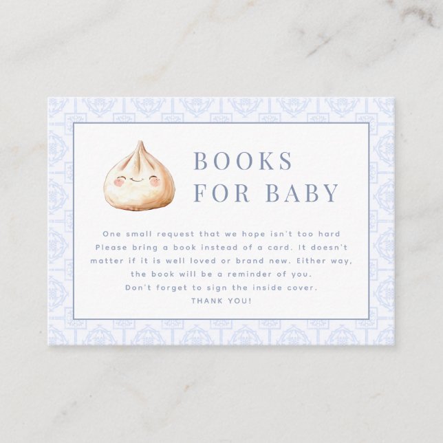 Little Dumpling Blue Baby Shower Books for Baby  Enclosure Card (Front)