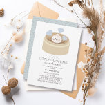 Little Dumpling Blue Baby Shower Invitation<br><div class="desc">This cute and kawaii "their little dumpling on the way" girl baby shower invitation features a dumpling with a smiling face in a chinese steamer on a white background. The reverse side features a baby blue background with gray wave patterns. Change the background color on both front and the back...</div>