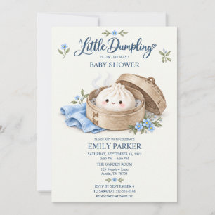 Little Dumpling Blue Floral Watercolor Baby Shower Invitation