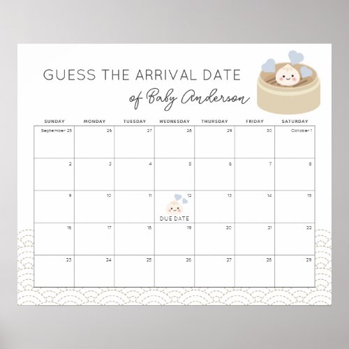 Little Dumpling Blue Guess The Due Date Calendar Poster