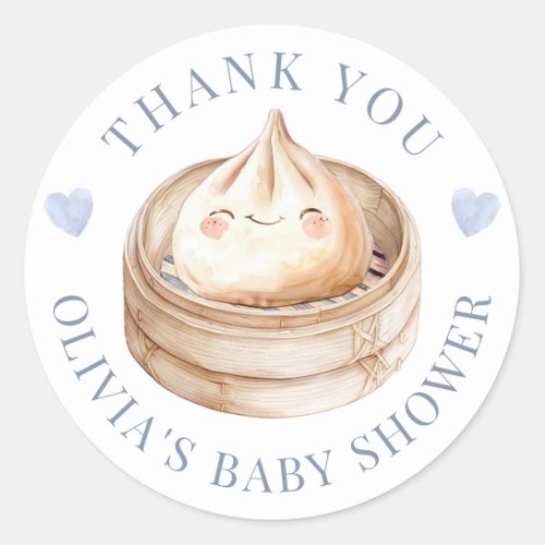 Little Dumpling Blue Thank You Baby Shower Favor Classic Round Sticker
