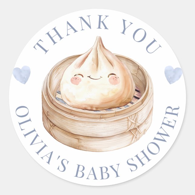 Little Dumpling Blue Thank You Baby Shower Favor S Classic Round Sticker (Front)