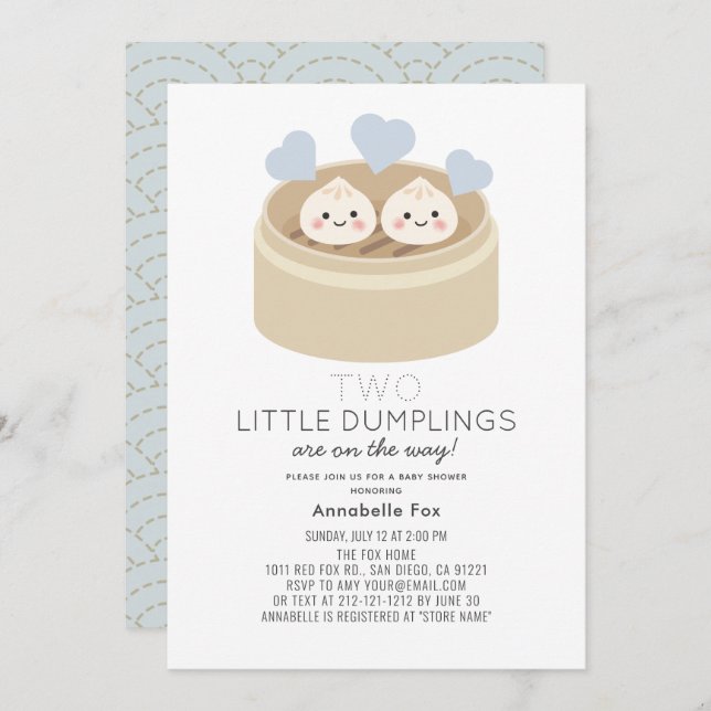 Little Dumpling Boy Twins Baby Shower Invitation (Front/Back)