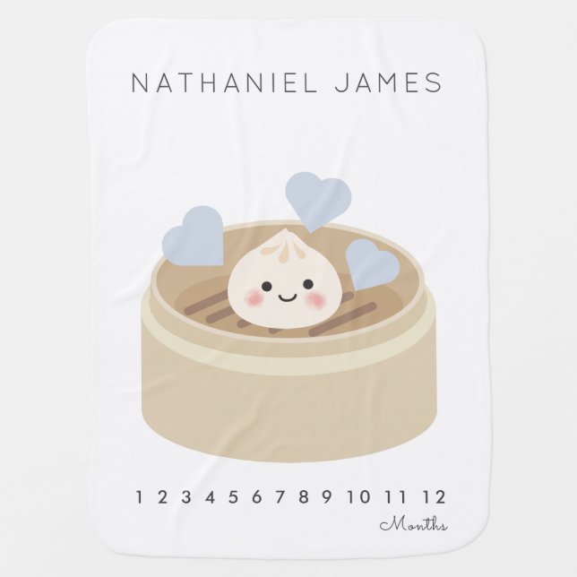 Little Dumpling Chinese Steamer Boy Milestone Baby Blanket (Front)