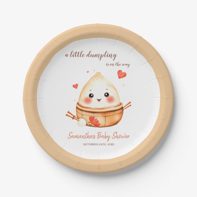 Little Dumpling Cute Watercolor Baby Shower Paper Plates (Front)