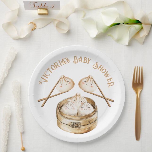 Little Dumpling Dim Sum Gender Neutral Baby Shower Paper Plates (Wedding)