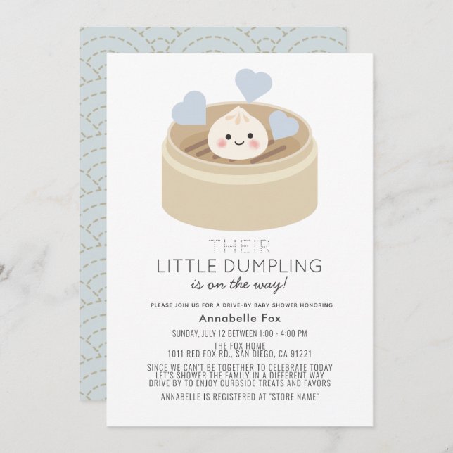 Little Dumpling Drive-by Boy Baby Shower Invitation (Front/Back)