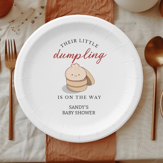 Little Dumpling Gender Neutral Kawaii Baby Shower Paper Plates (Our little dumpling baby shower personalized paper plates)
