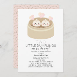 Little Dumpling Girl Twins Baby Shower Invitation