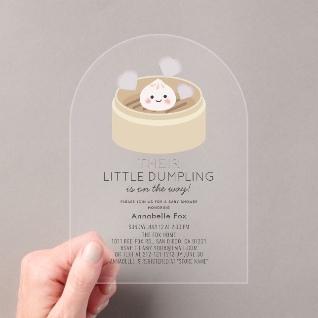 Little Dumpling Gray Gender-neutral Baby Shower Acrylic Invitations (Insitu (Handheld))