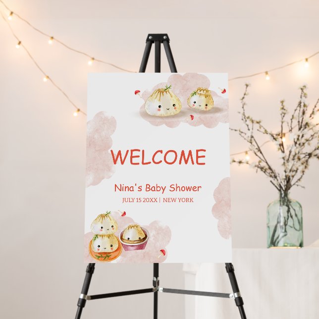 Little Dumpling Mushroom Baby Shower Welcome Sign (In Situ (Stand))