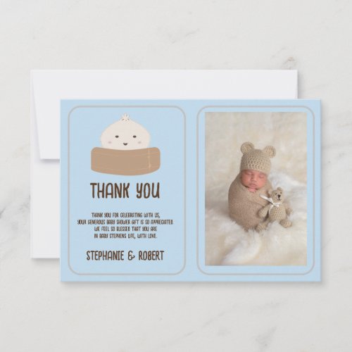 Little Dumpling On The Way Blue Baby Shower Photo Thank You Card