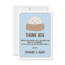 Little Dumpling On The Way Blue Baby Shower Thank You Card