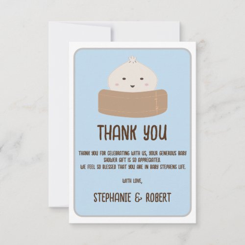 Little Dumpling On The Way Blue Baby Shower Thank You Card