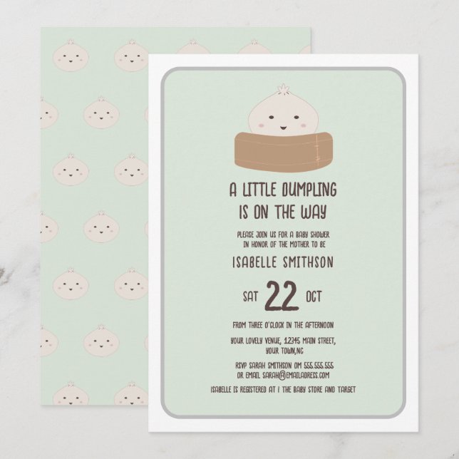 Little Dumpling On The Way Green Baby Shower Invitation (Front/Back)