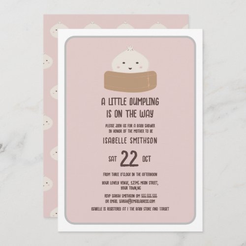 Little Dumpling On The Way Pink Baby Shower Invitation