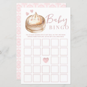 Little Dumpling Pink Baby Shower Bingo Game Card