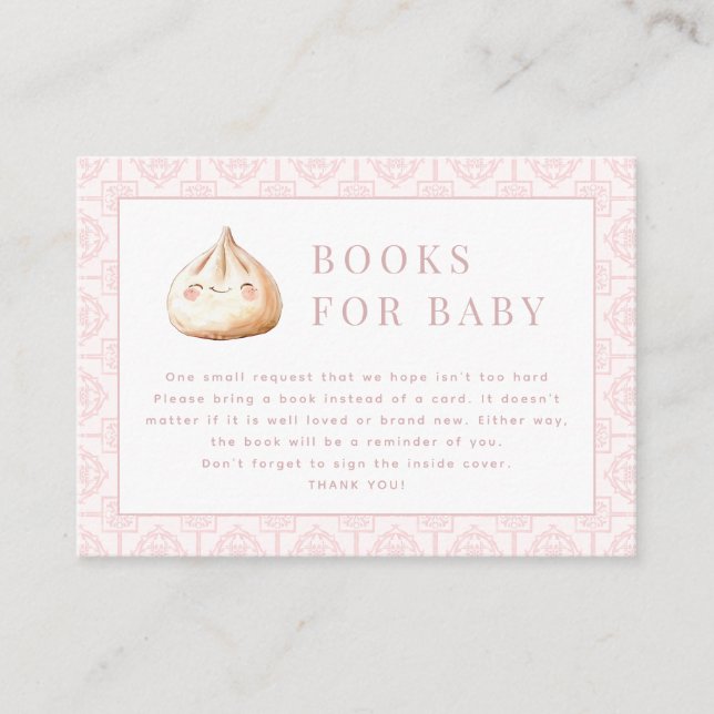 Little Dumpling Pink Baby Shower Books for Baby Ca Enclosure Card (Front)