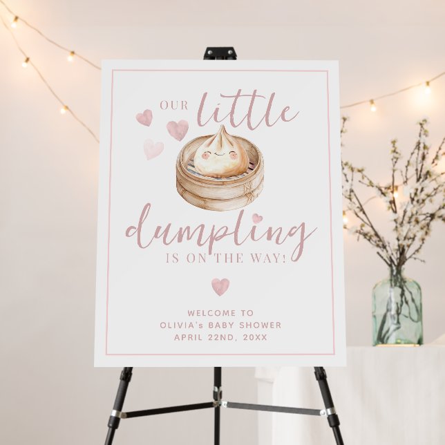 Little Dumpling Pink Baby Shower Welcome Sign | Wa (In Situ (Stand))
