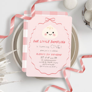 Little Dumpling Pink Bow Girl 1st Birthday Invitation