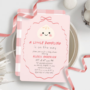 Little Dumpling Pink Bow Girl Baby Shower Invitation