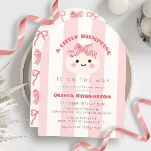 Little Dumpling Pink Bow Stripes Girl Baby Shower Invitation