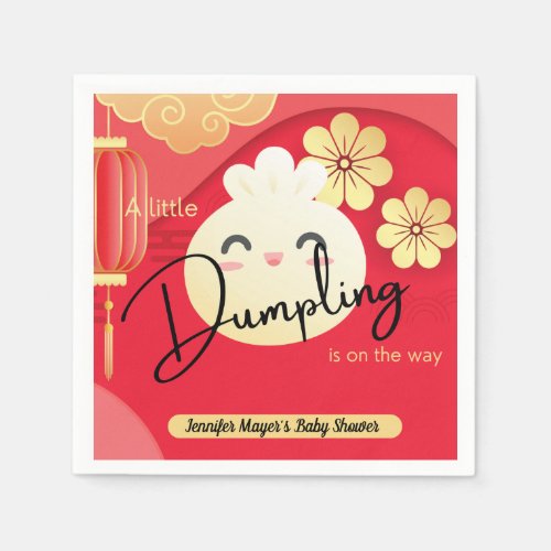 Little Dumpling Red Gold Baby Shower Napkins