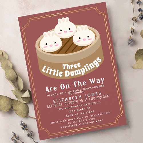 Little Dumpling Triplets Baby Shower Invitation