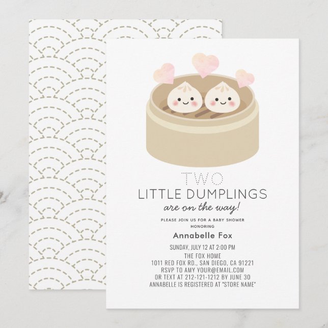 Little Dumpling Twins Baby Shower Invitation (Front/Back)