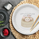 Little Dumpling White Baby Shower Paper Plates<br><div class="desc">This cute and kawaii "their little dumpling is on the way" gender-neutral baby shower paper plate features a dumpling with a smiling face in a chinese steamer on a white background with gray wave patterns. Personalize it for your needs.</div>