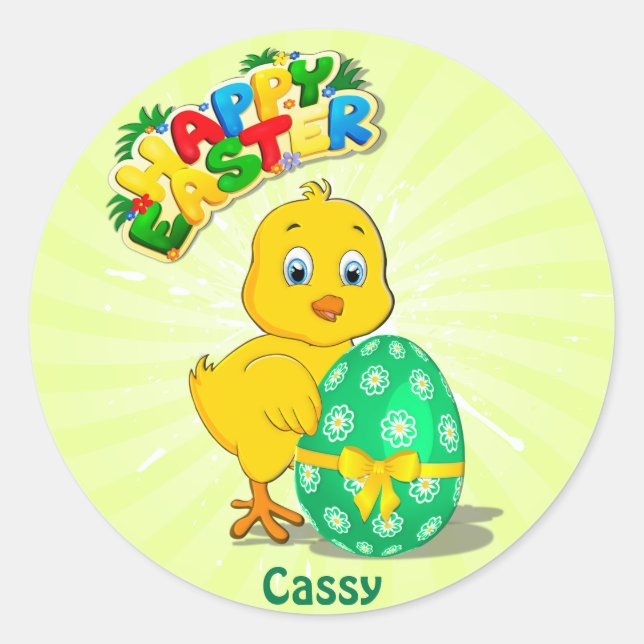 Little Easter Chicken Cartoon Classic Round Sticker (Front)