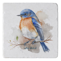 Little Eastern Bluebird Rustic Watercolor Trivet