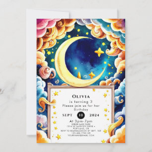 Little Editable Moon Birthday Invitation