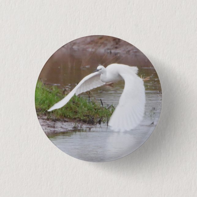Little Egret in Flight Badge Button (Front)